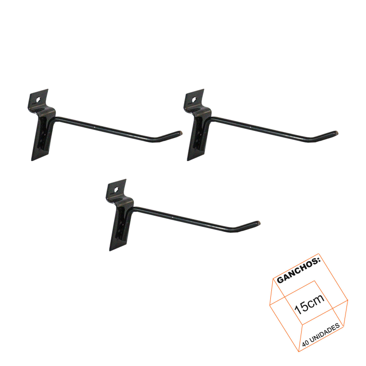 Gancho Simples Preto 15cm P/Painel Canaletado - 40 Unidades 1