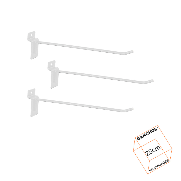 Gancho Simples Branco 25cm P/Painel Canaletado - 100 Unidades 1