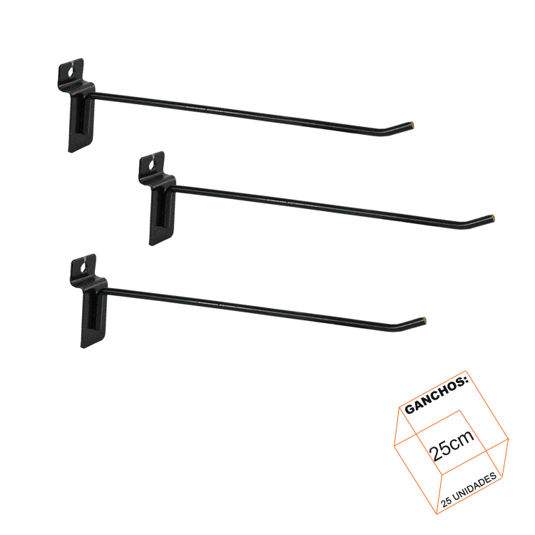 Gancho Simples Preto 25cm P/Painel Canaletado - 25 Unidades 1