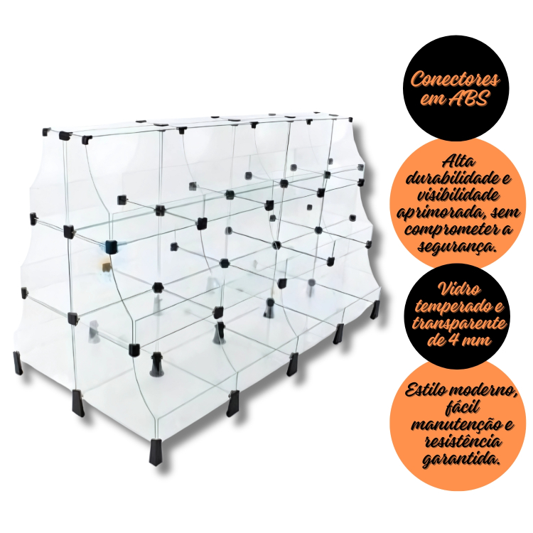 Gôndola Pirâmide de Vidro - C/ Conectivo Preto - 2,00 x 1,00 x 0,80m 1