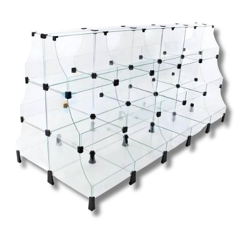 Gôndola Pirâmide de Vidro - C/ Conectivo Preto - 2,50 x 1,00 x 0,80m 1