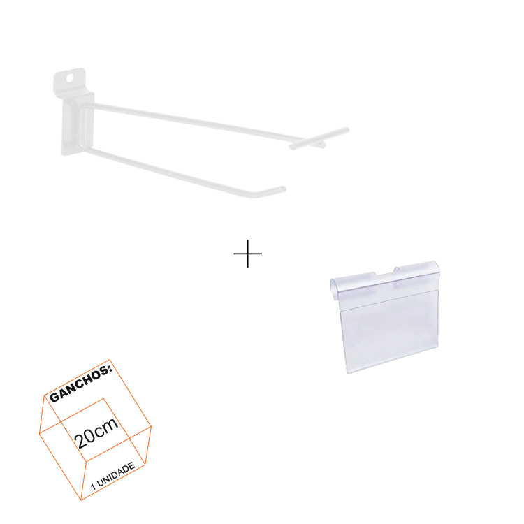 Gancho Duplo 20cm Branco com Porta Preço P/Painel Canaletado 1