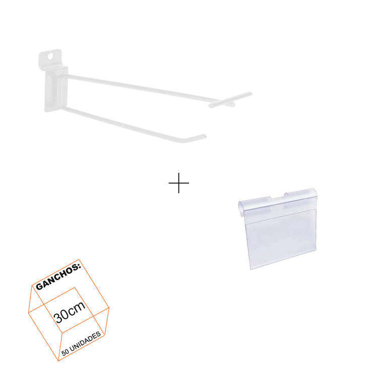 Gancho Duplo 30cm Branco com Porta Preço P/Painel Canaletado - 50 Unidades 1