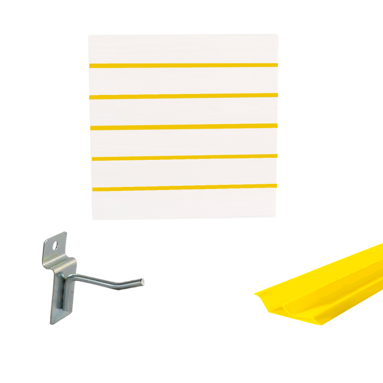 Painel Canaletado em Mdf 0,61 x 0,61m Branco + Perfil Amarelo + 10 Ganchos de 5cm Zincado 1
