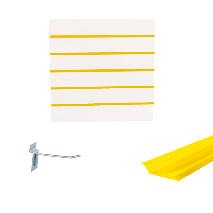 Painel Canaletado em Mdf 0,61 x 0,61m Branco com Perfil Pvc Amarelo e 10 Ganchos de 10cm Zincado 1