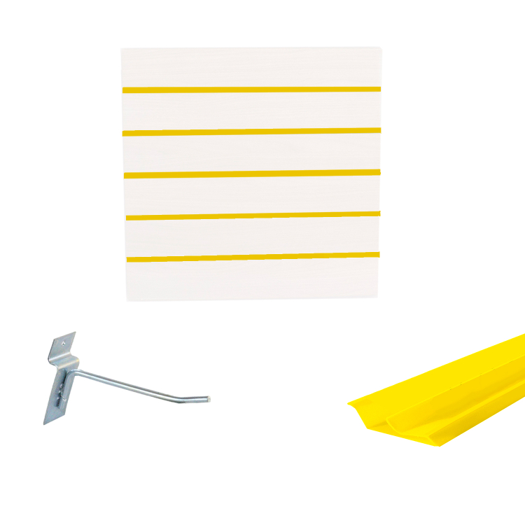 Painel Canaletado em Mdf 0,61 x 0,61m Branco com Perfil Pvc Amarelo e 20 Ganchos de 10cm Zincado 1