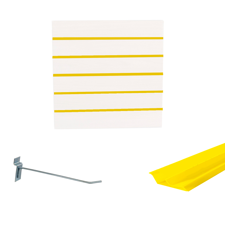 Painel Canaletado em Mdf 0,61 x 0,61m Branco com Perfil Pvc Amarelo e 10 Ganchos de 20cm Zincado 1