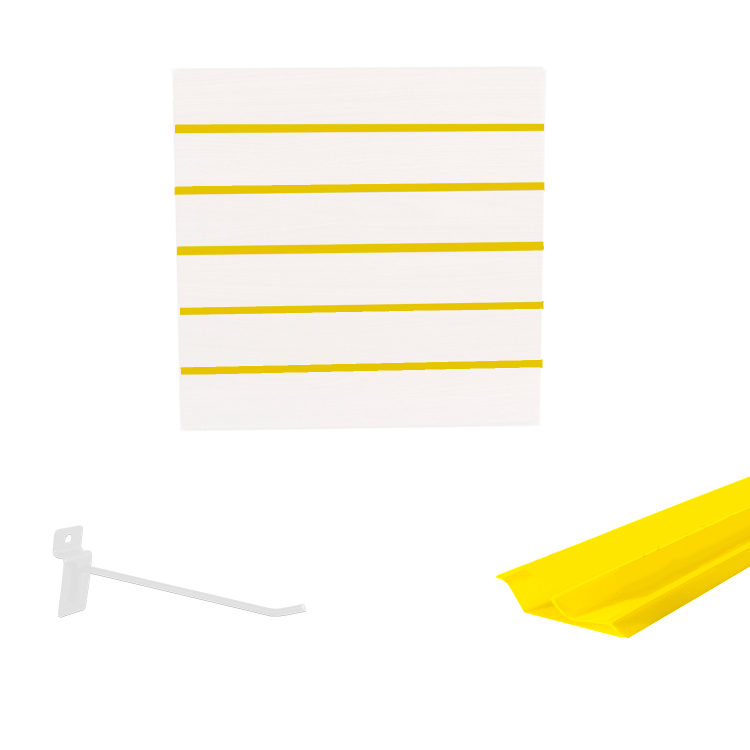 Painel Canaletado em Mdf 0,61 x 0,61m Branco com Perfil Pvc Amarelo e 10 Ganchos de 20cm Branco 1