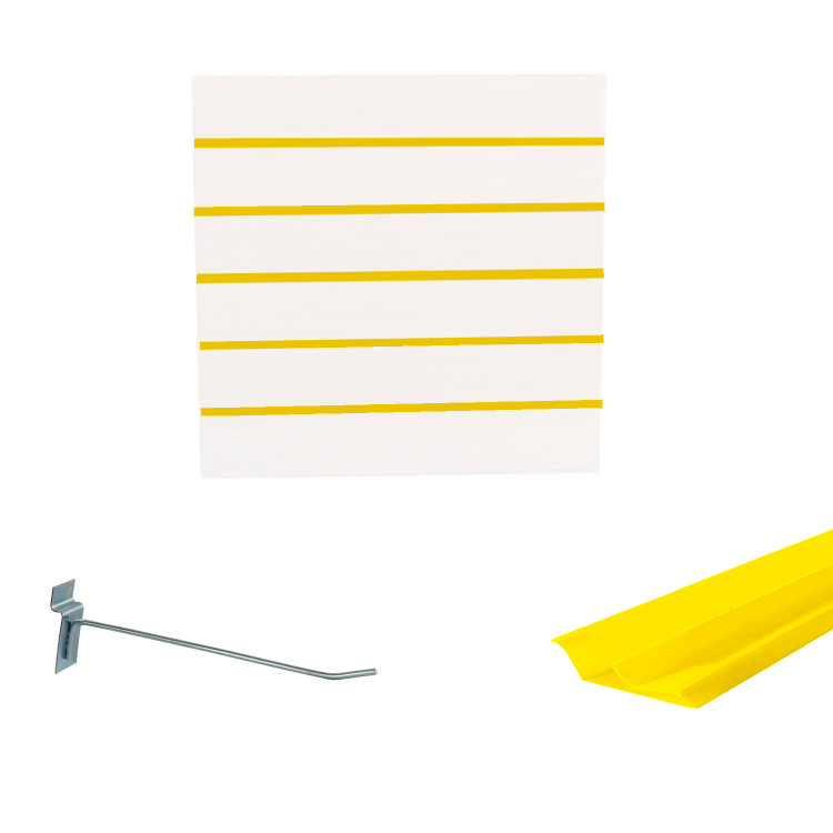 Painel Canaletado em Mdf 0,61 x 0,61m Branco com Perfil Pvc Amarelo e 20 Ganchos de 20cm Zincado 1