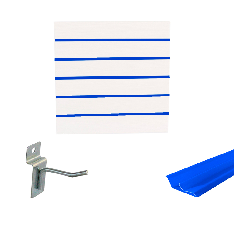 Painel Canaletado em Mdf 0,61 x 0,61m Branco + Perfil Azul + 10 Ganchos de 5cm Zincado 1