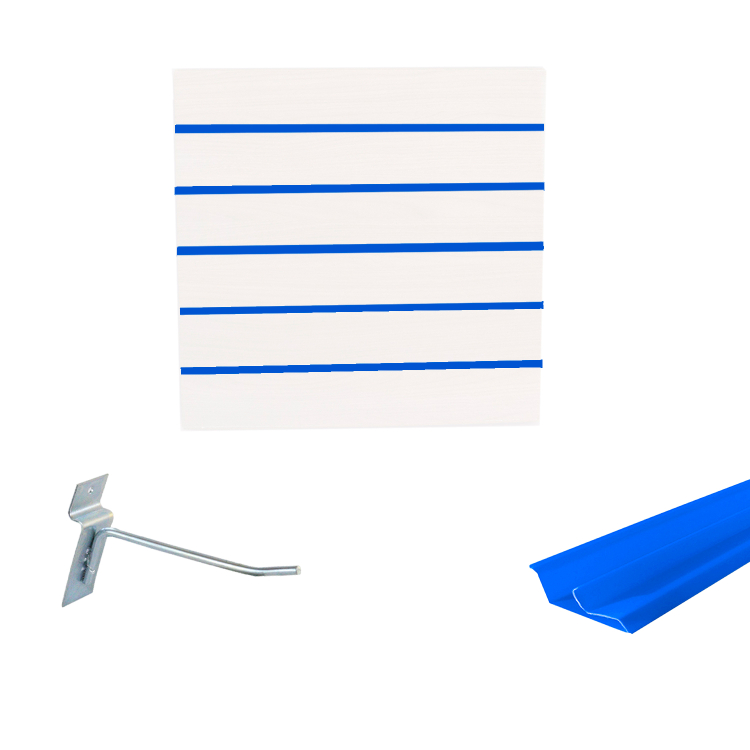 Painel Canaletado em Mdf 0,61 x 0,61m Branco com Perfil Pvc Azul e 20 Ganchos de 10cm Zincado 1