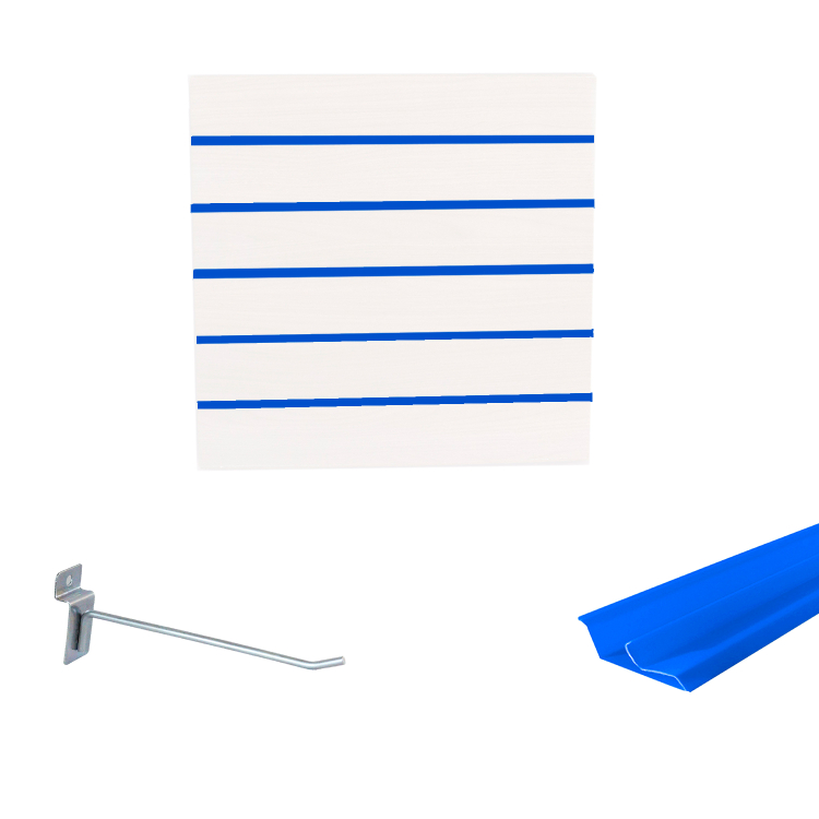 Painel Canaletado em Mdf 0,61 x 0,61m Branco com Perfil Pvc Azul e 10 Ganchos de 15cm Zincado 1