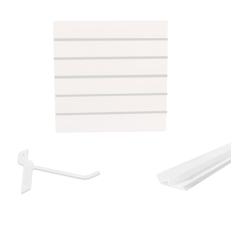 Painel Canaletado em Mdf 0,61 x 0,61m Branco com Perfil Pvc Branco e 10 Ganchos de 10cm Branco 1
