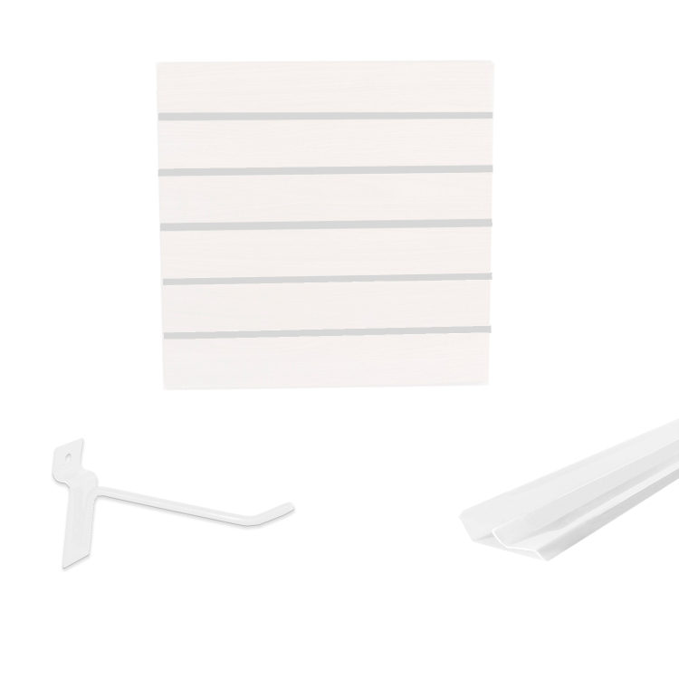 Painel Canaletado em Mdf 0,61 x 0,61m Branco com Perfil Pvc Branco e 20 Ganchos de 10cm Branco 1