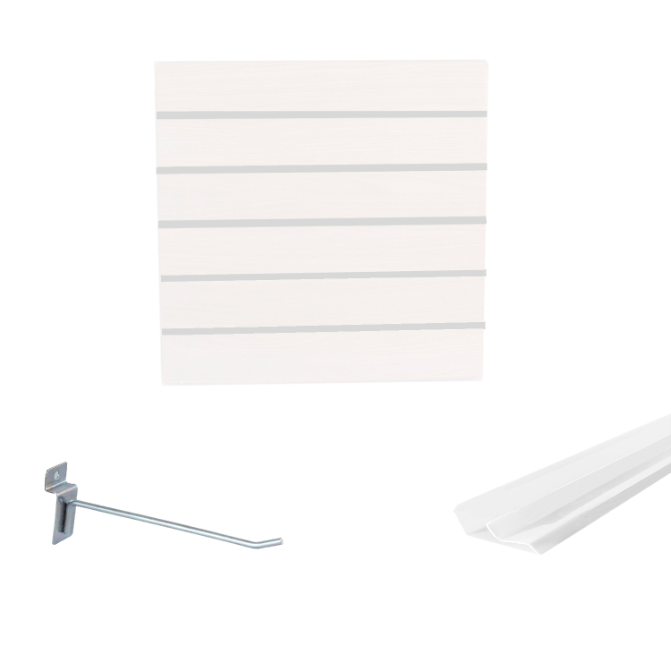 Painel Canaletado em Mdf 0,61 x 0,61m Branco com Perfil Pvc Branco e 10 Ganchos de 15cm Zincado 1