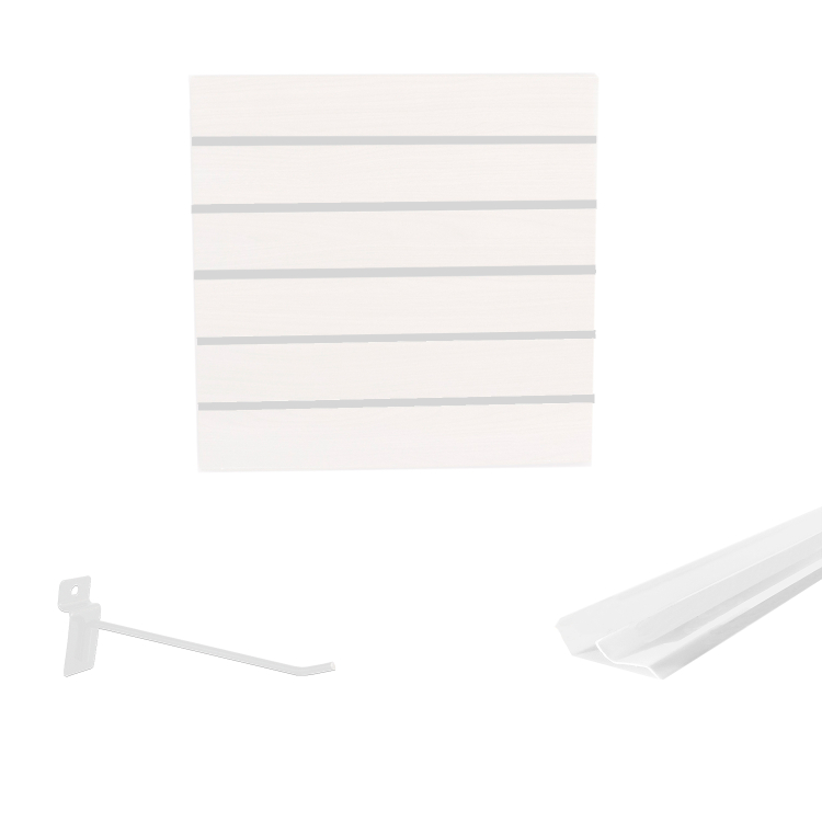 Painel Canaletado em Mdf 0,61 x 0,61m Branco com Perfil Pvc Branco e 10 Ganchos de 20cm Branco 1