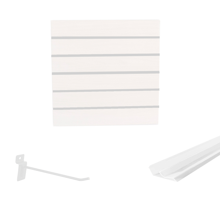 Painel Canaletado em Mdf 0,61 x 0,61m Branco com Perfil Pvc Branco e 20 Ganchos de 20cm Branco 1
