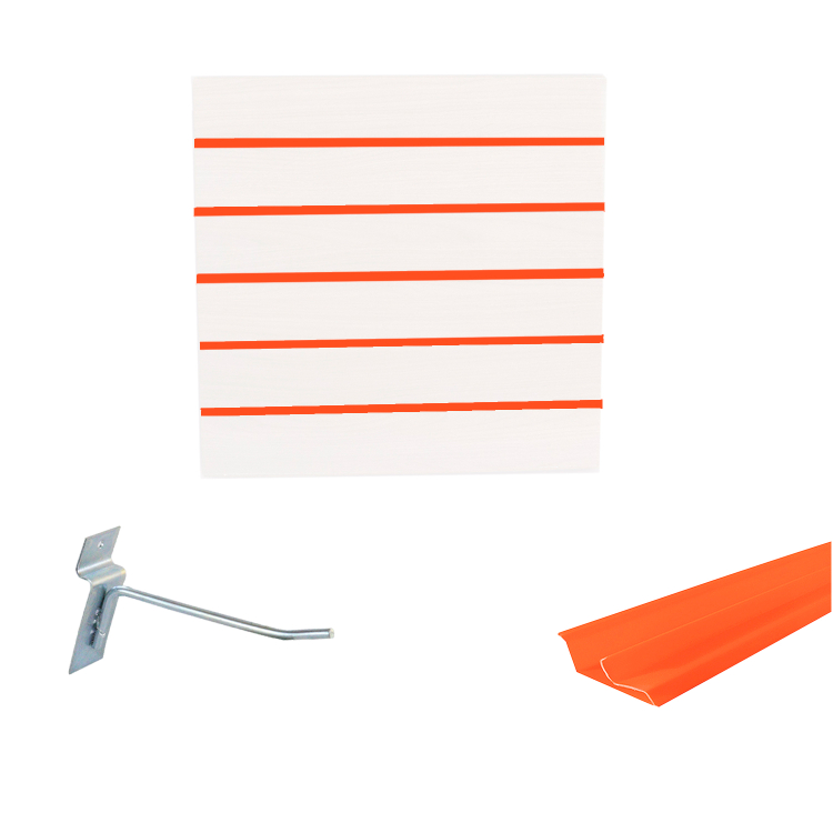 Painel Canaletado em Mdf 0,61 x 0,61m Branco com Perfil Pvc Laranja e 20 Ganchos de 10cm Zincado 1