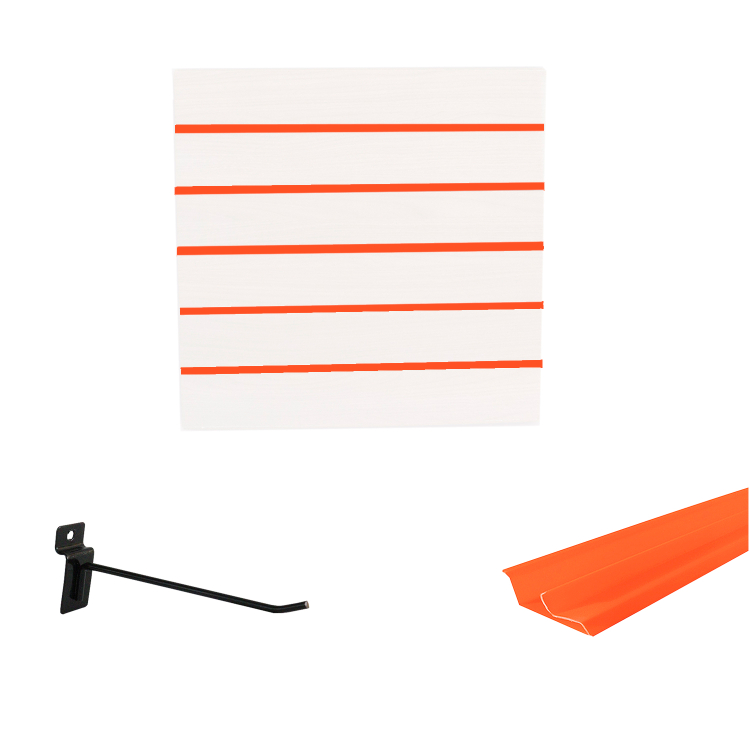 Painel Canaletado em Mdf 0,61 x 0,61m Branco com Perfil Pvc Laranja e 10 Ganchos de 15cm Preto 1