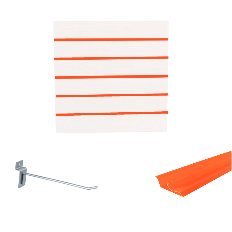 Painel Canaletado em Mdf 0,61 x 0,61m Branco com Perfil Pvc Laranja e 20 Ganchos de 15cm Zincado 1