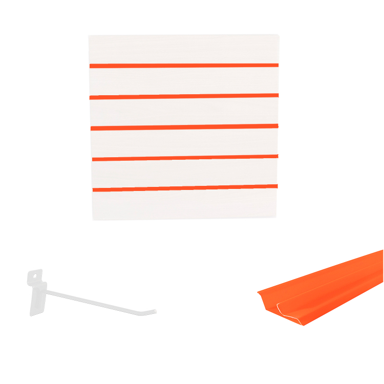 Painel Canaletado em Mdf 0,61 x 0,61m Branco com Perfil Pvc Laranja e 10 Ganchos de 20cm Branco 1