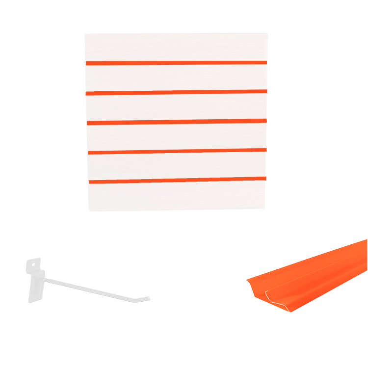 Painel Canaletado em Mdf 0,61 x 0,61m Branco com Perfil Pvc Laranja e 20 Ganchos de 20cm Branco 1