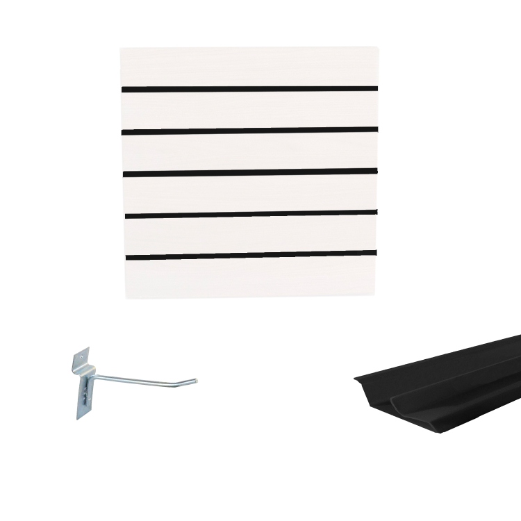Painel Canaletado em Mdf 0,61 x 0,61m Branco com Perfil Pvc Preto e 10 Ganchos de 10cm Zincado 1