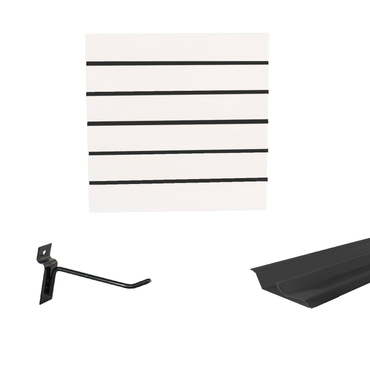 Painel Canaletado em Mdf 0,61 x 0,61m Branco com Perfil Pvc Preto e 10 Ganchos de 10cm Preto 1