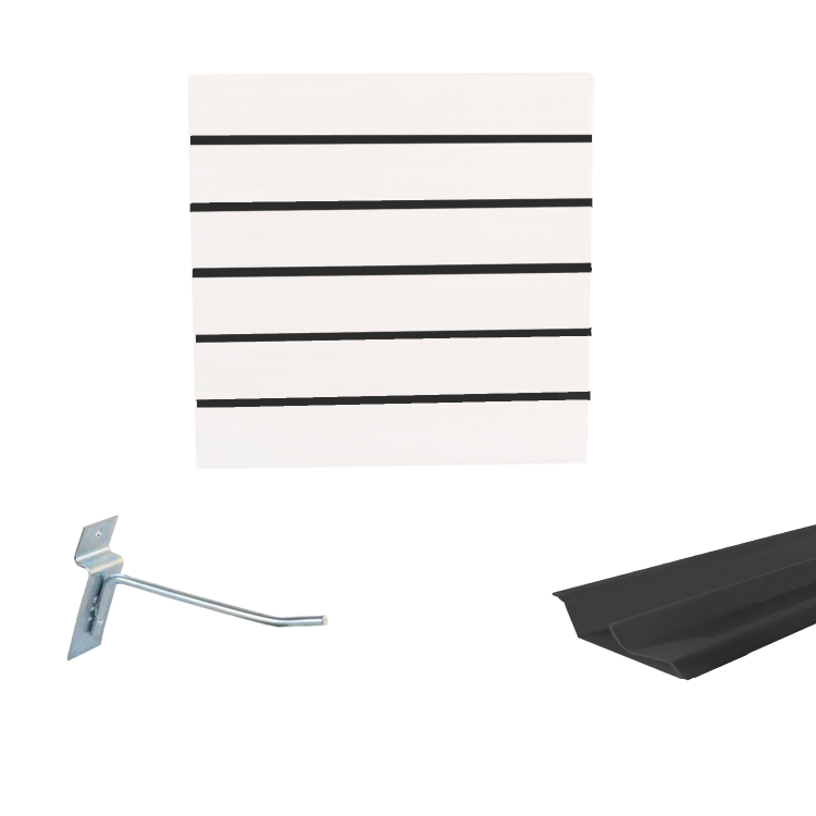 Painel Canaletado em Mdf 0,61 x 0,61m Branco com Perfil Pvc Preto e 20 Ganchos de 10cm Zincado 1