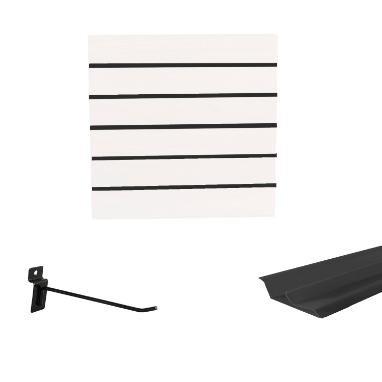 Painel Canaletado em Mdf 0,61 x 0,61m Branco com Perfil Pvc Preto e 10 Ganchos de 15cm Preto 1