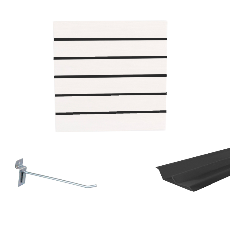 Painel Canaletado em Mdf 0,61 x 0,61m Branco com Perfil Pvc Preto e 20 Ganchos de 15cm Zincado 1