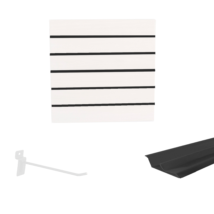 Painel Canaletado em Mdf 0,61 x 0,61m Branco com Perfil Pvc Preto e 10 Ganchos de 20cm Branco 1