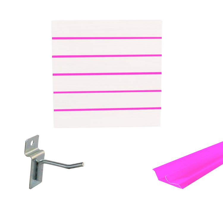 Painel Canaletado em Mdf 0,61 x 0,61m Branco + Perfil Rosa + 10 Ganchos de 5cm Zincado 1