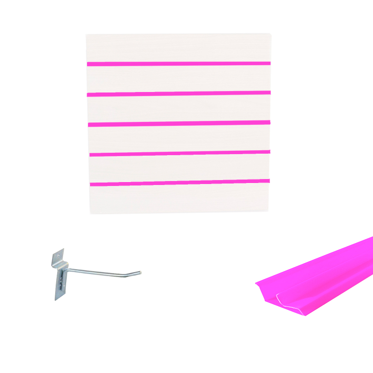 Painel Canaletado em Mdf 0,61 x 0,61m Branco com Perfil Pvc Rosa e 10 Ganchos de 10cm Zincado 1