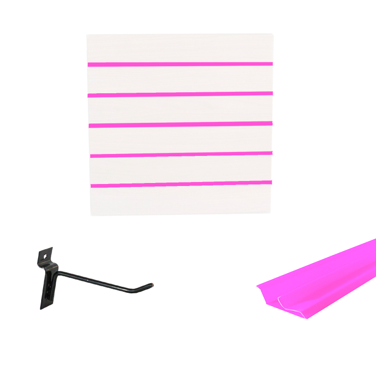 Painel Canaletado em Mdf 0,61 x 0,61m Branco com Perfil Pvc Rosa e 10 Ganchos de 10cm Preto 1