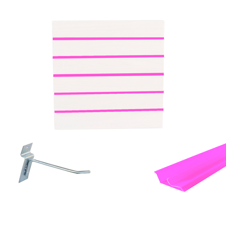 Painel Canaletado em Mdf 0,61 x 0,61m Branco com Perfil Pvc Rosa e 20 Ganchos de 10cm Zincado 1