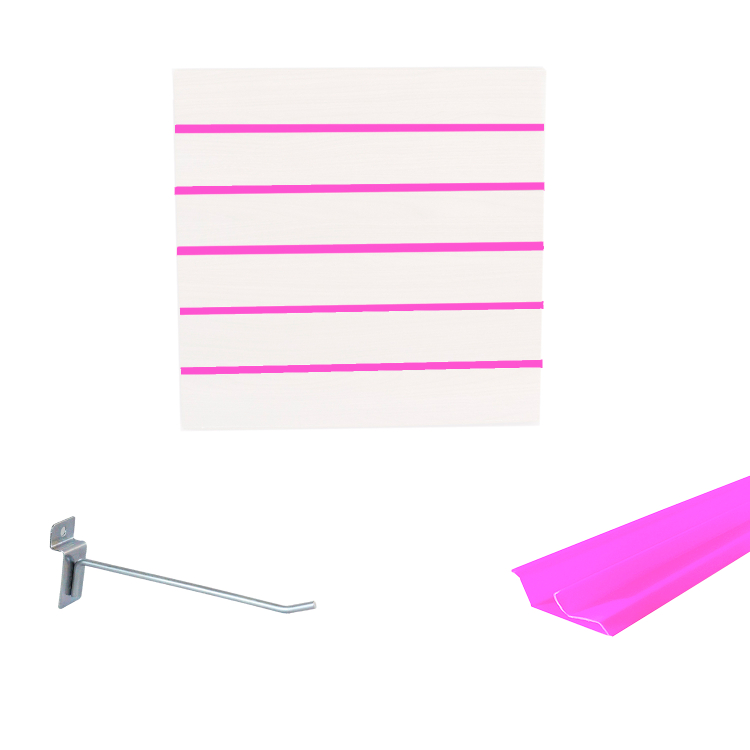 Painel Canaletado em Mdf 0,61 x 0,61m Branco com Perfil Pvc Rosa e 10 Ganchos de 15cm Zincado 1