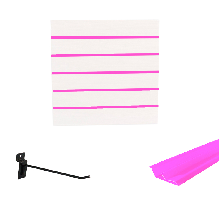 Painel Canaletado em Mdf 0,61 x 0,61m Branco com Perfil Pvc Rosa e 10 Ganchos de 15cm Preto 1