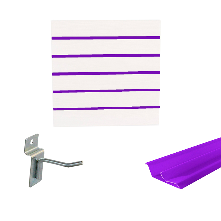 Painel Canaletado em Mdf 0,61 x 0,61m Branco + Perfil Roxo + 10 Ganchos de 5cm Zincado 1