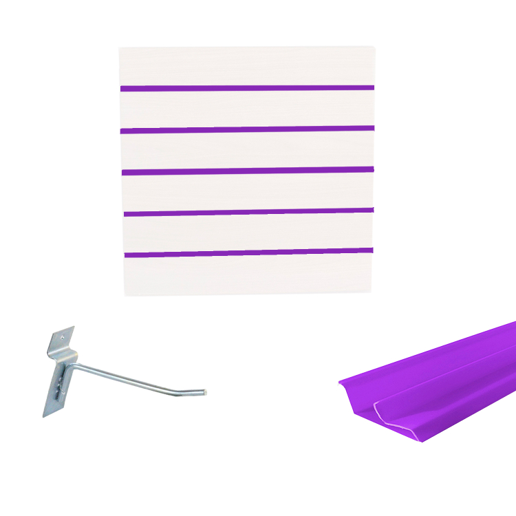 Painel Canaletado em Mdf 0,61 x 0,61m Branco com Perfil Pvc Roxo e 20 Ganchos de 10cm Zincado 1