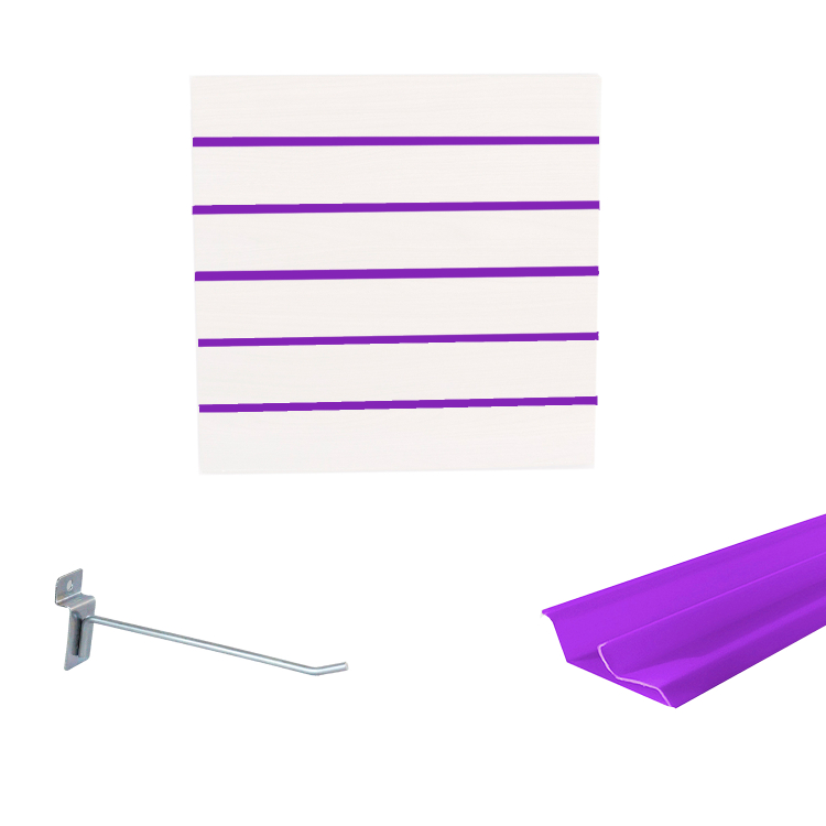 Painel Canaletado em Mdf 0,61 x 0,61m Branco com Perfil Pvc Roxo e 10 Ganchos de 15cm Zincado 1