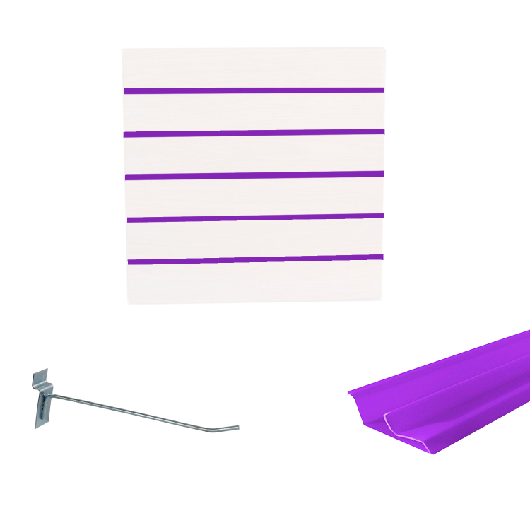 Painel Canaletado em Mdf 0,61 x 0,61m Branco com Perfil Pvc Roxo e 10 Ganchos de 20cm Zincado 1