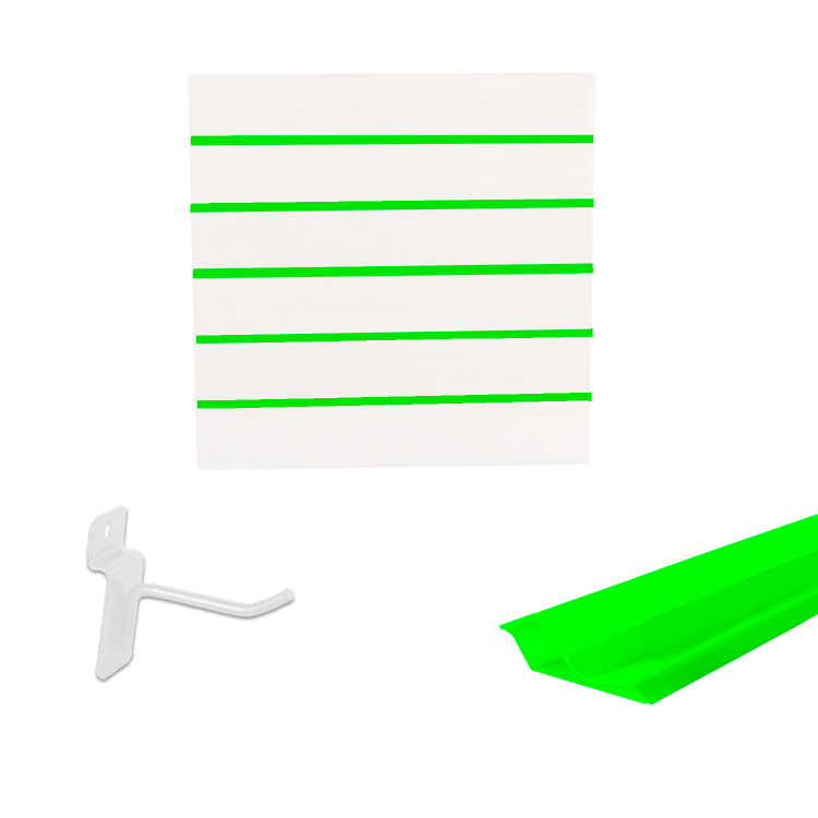 Painel Canaletado em Mdf 0,61 x 0,61m Branco + Perfil Verde Limão + 10 Ganchos de 5cm Branco 1
