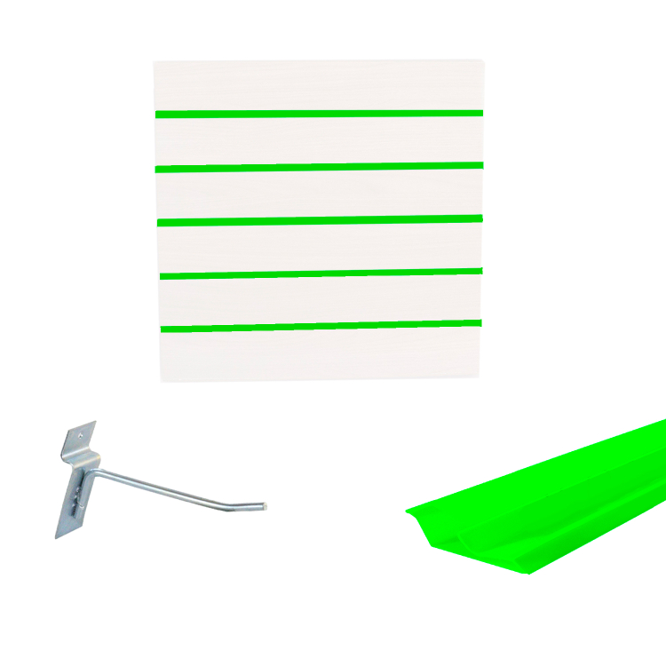 Painel Canaletado em Mdf 0,61 x 0,61m Branco com Perfil Pvc Verde Limão e 20 Ganchos de 10cm Zincado 1