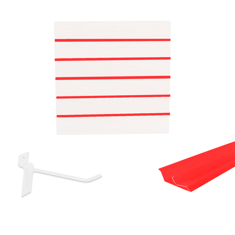 Painel Canaletado em Mdf 0,61 x 0,61m Branco com Perfil Pvc Vermelho e 20 Ganchos de 10cm Branco 1
