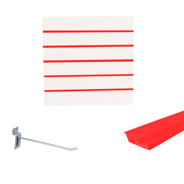 Painel Canaletado em Mdf 0,61 x 0,61m Branco com Perfil Pvc Vermelho e 20 Ganchos de 15cm Zincado 1