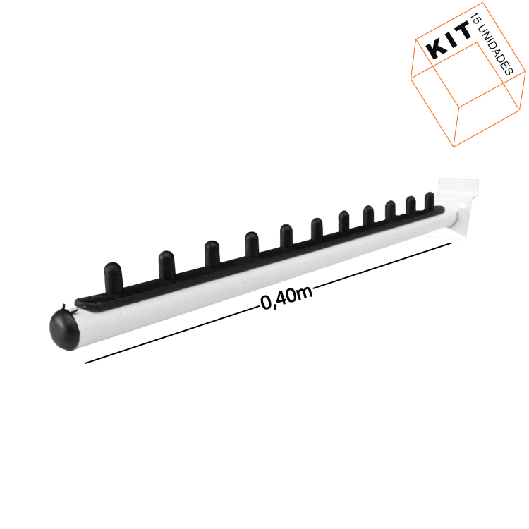 Suporte Cabideiro Branco Rt Inclinado Painel Canaletado 40cm - 15 Unid. 1