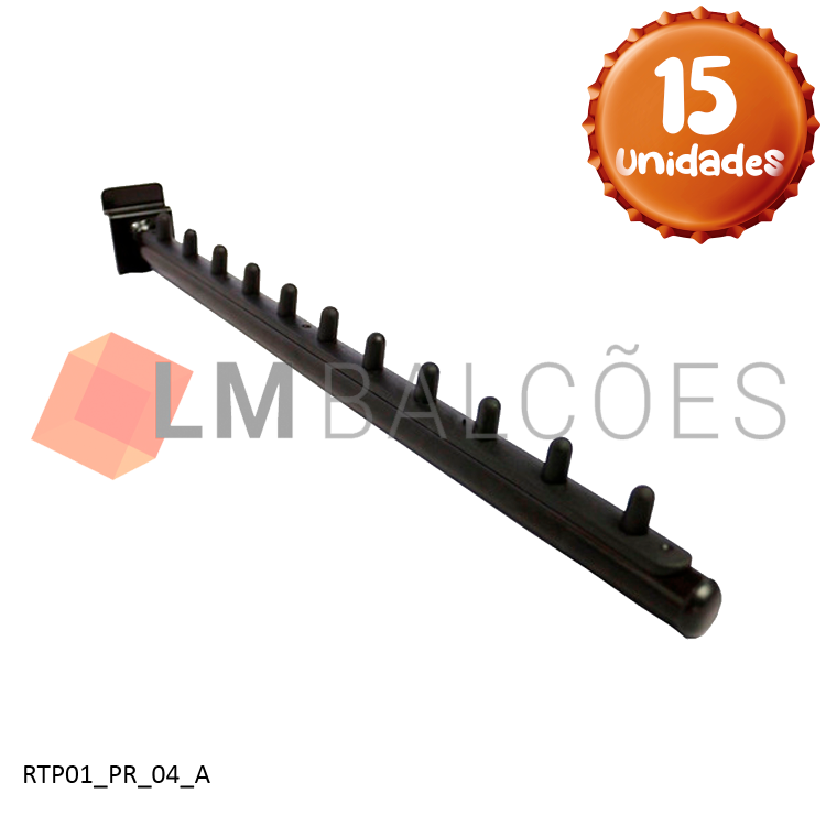 Suporte Cabideiro Preto Rt Painel Canaletado 40cm - 15 Unid. 1