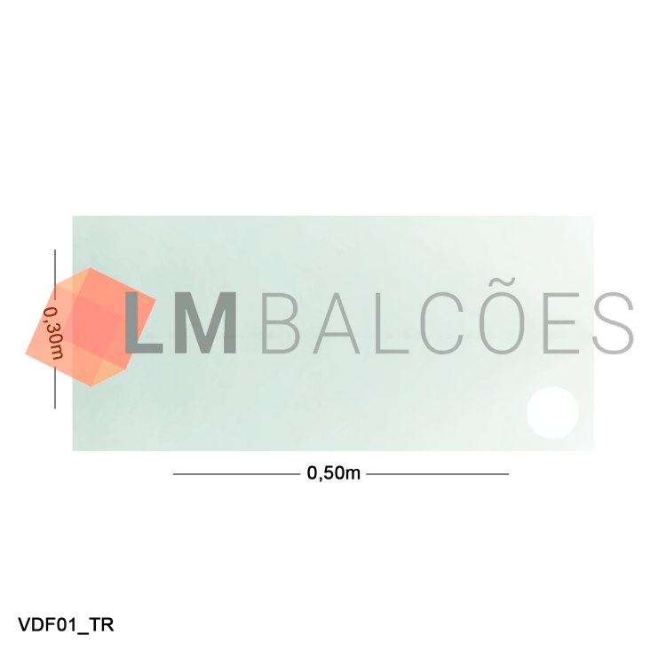 Vidro Modulado 4mm c/ Furo - 0,30 x 0,50m - Incolor 1