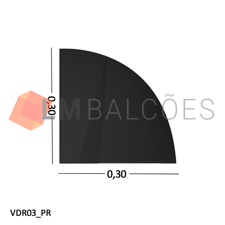 Vidro Modulado 4mm - Raio 30 - Preto 1